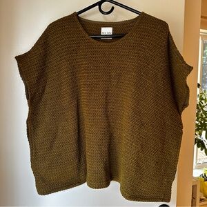 Sou Sou Kyoto Golden Khaki Knit Sweater Poncho with Pockets